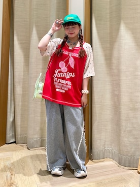 「CIAOPANIC TYPY（チャオパニックティピー）のアイテム（キャップ）」を使った、ひまさん（レディース・153cm）の夏コーディネート