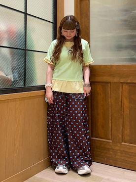 「HELLO.SANFRANCISCO（ハローサンフランシスコ）の【HELLO.SANFRANCISCO】チェックレイヤードフリルTEE（Tシャツ/カットソー、グリーン系）」を使った、ひまさん（レディース・153cm）の夏コーディネート
