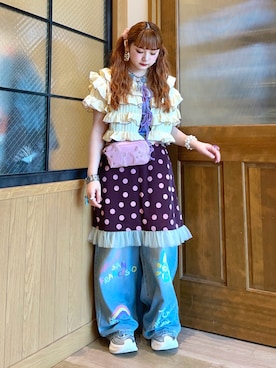 「HELLO.SANFRANCISCO（ハローサンフランシスコ）の【HELLO.SANFRANCISCO】アソート柄カップ付キャミ（キャミソール、ピンク系）」を使った、ひまさん（レディース・153cm）の夏コーディネート