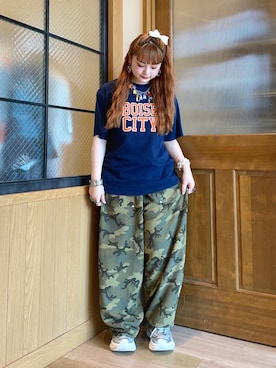 「CIAOPANIC TYPY（チャオパニックティピー）の【UNISEX】【シルエット調整可】ピグメント加工ワッフルイージーパンツ/WEB限定カラーあり（スウェットパンツ、グリーン系）」を使った、ひまさん（レディース・153cm）の夏コーディネート