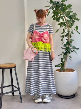 「HELLO.SANFRANCISCO（ハローサンフランシスコ）の【HELLO.SANFRANCISCO】マルチウェイフリル付ボーダーワンピ（ワンピース、ブルー系）」を使った、ひまさん（レディース・153cm）の夏コーディネート