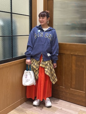 「CIAOPANIC TYPY（チャオパニックティピー）の【UNISEX】モール混長袖チェックシャツ（シャツ/ブラウス）」を使った、ひまさん（レディース・153cm）の秋コーディネート