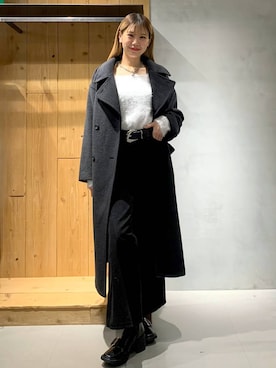 「アイテム（チェスターコート）」を使った、hIkarIさん（レディース・168cm）の秋コーディネート