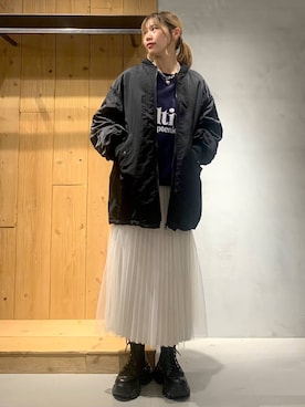 「PBLIM（ページボーイリム）の《UNISEX》ラインスリーブロゴスウェット（スウェット）」を使った、hIkarIさん（レディース・168cm）の秋コーディネート
