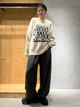 「アイテム（ニットキャップ/ビーニー）」を使った、hIkarIさん（レディース・168cm）の秋コーディネート