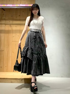 「アイテム（デニムスカート）」を使った、hIkarIさん（レディース・168cm）の夏コーディネート