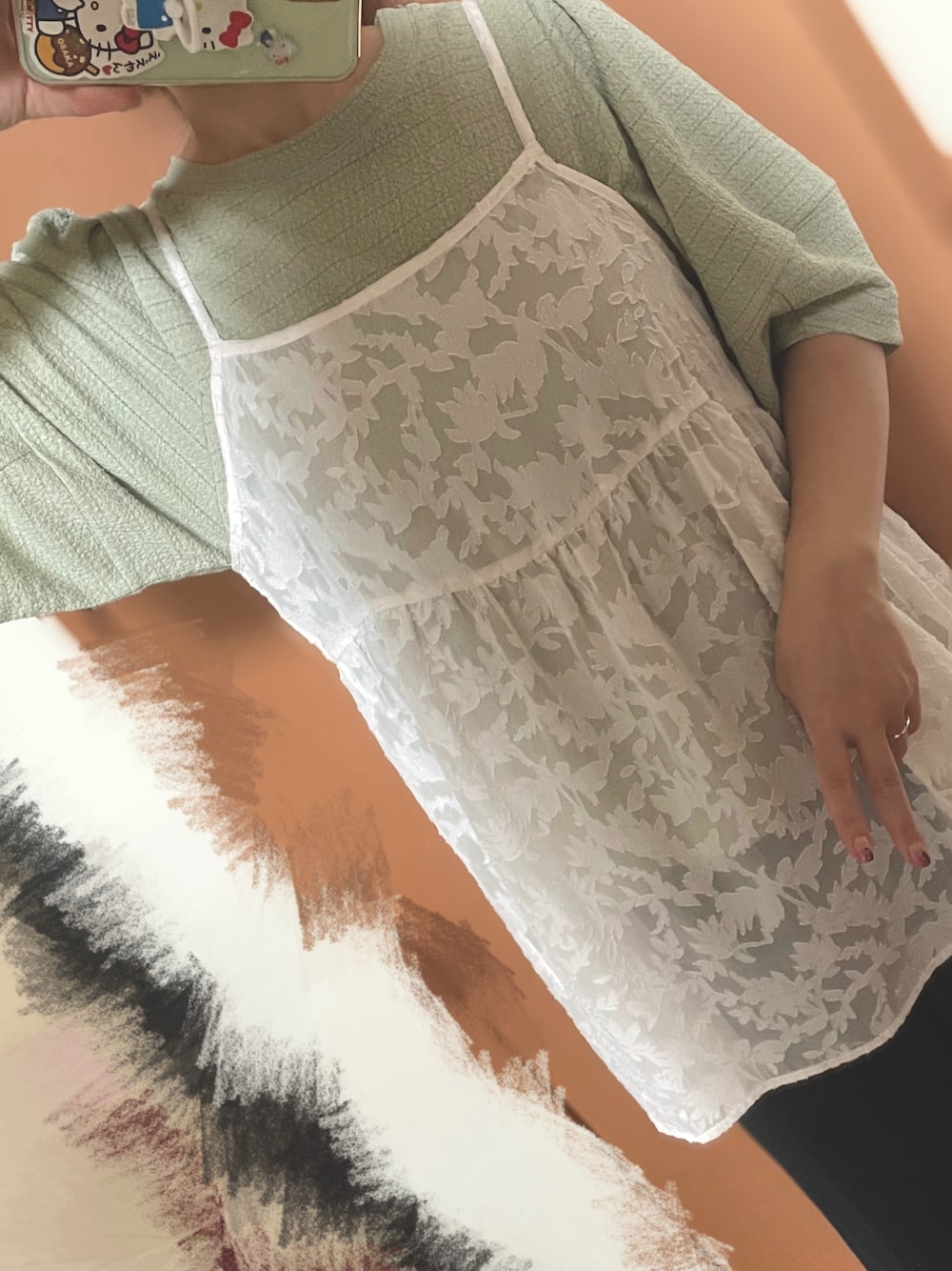 「レイヤードスタイル、キャミソール、おしゃれさんと繋がりたい、大人カジュアル、プチプラコーデ、ラフコーデ、夏服、低身長、低身長コーデ」｜「Honeysのアイテム（キャミソール、ホワイト系）」を使った、konomiiさん（骨格ナチュラル・レディース・153cm）の春コーディネートの1枚目の写真