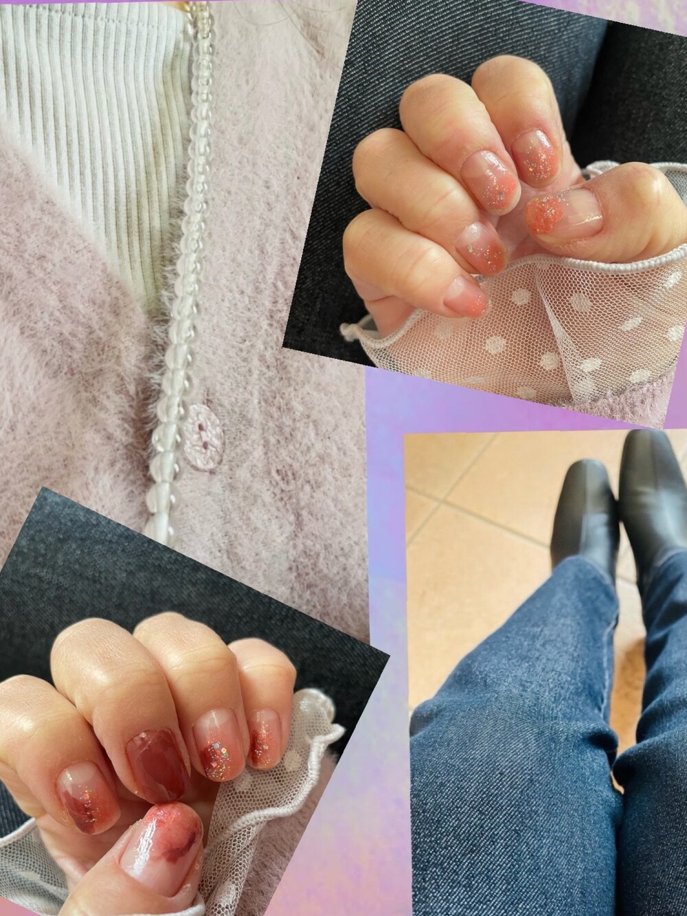 「ニット、秋のコーデ、パンツコーデ、お洒落さんとつながりたい、フォローミー、秋っぽコーデ更新中、大人コーデ、フェザー」｜「Honeysのアイテム（カーディガン/ボレロ、パープル系）」を使った、konomiiさん（レディース・153cm）の秋コーディネートの1枚目の写真