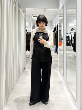 「SENSE OF PLACE by URBAN RESEARCH（センスオブプレイスバイアーバンリサーチ）のアシメリボンキャミソール（キャミソール、ブラック系）」を使った、manaさん（レディース・159cm）の春コーディネート
