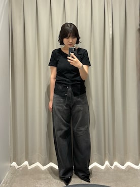 「SENSE OF PLACE by URBAN RESEARCH（センスオブプレイスバイアーバンリサーチ）の『別注』Healthknit×SENSE OF PLACE セットカーディガン（カーディガン/ボレロ、ブラック系）」を使った、manaさん（レディース・159cm）の春コーディネート