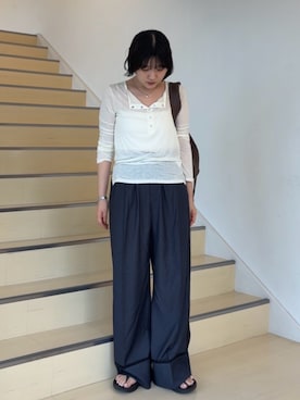 「SENSE OF PLACE by URBAN RESEARCH（センスオブプレイスバイアーバンリサーチ）の3タックスラックスワイドパンツ（その他パンツ）」を使った、manaさん（レディース・159cm）の夏コーディネート