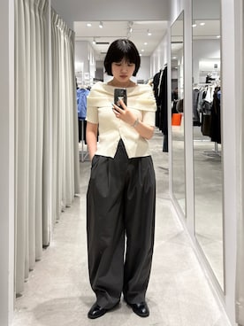「SENSE OF PLACE by URBAN RESEARCH(センスオブプレイスバイアーバンリサーチ)の『洗濯可』オフショルリブセーター(半袖)(ニット/セーター、ホワイト系)」を使った、manaさん(レディース・159cm)の夏コーディネート