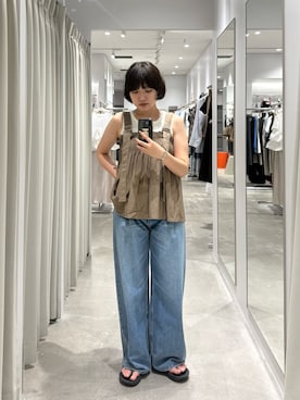 「SENSE OF PLACE by URBAN RESEARCH(センスオブプレイスバイアーバンリサーチ)のタックフェードデニムパンツ(デニムパンツ、ブルー系)」を使った、manaさん(レディース・159cm)の夏コーディネート