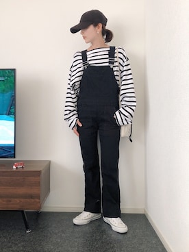 「ホワイトスニーカー」｜「アイテム（サロペット/オーバーオール）」を使った、massssさん（レディース・152cm）の春コーディネート