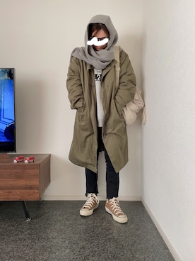 「GU（ジーユー）のアイテム（モッズコート）」を使った、massssさん（レディース・152cm）の冬コーディネート