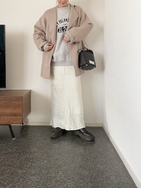 「SLOBE IENA（スローブイエナ）のアイテム（ノーカラーコート）」を使った、massssさん（レディース・152cm）の冬コーディネート