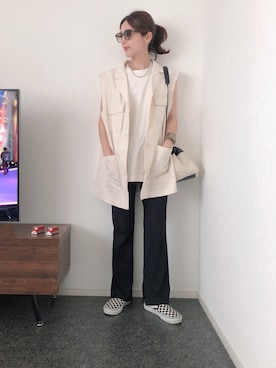 「ジレ」｜「アイテム（スリッポン）」を使った、massssさん（レディース・152cm）の夏コーディネート