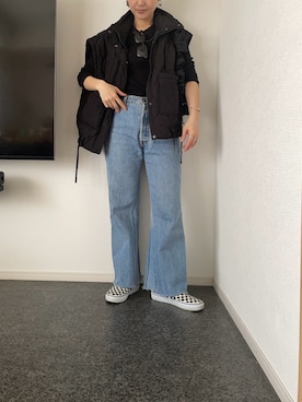 「アイテム（ダウンベスト）」を使った、massssさん（レディース・152cm）の春コーディネート