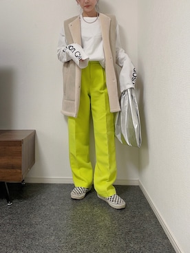 「ADAM ET ROPE'（アダムエロペ）のスリーブプリントTEE（Tシャツ/カットソー）」を使った、massssさん（レディース・152cm）の冬コーディネート