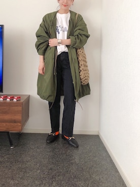 「カラーソックス」｜「アイテム（モッズコート）」を使った、massssさん（レディース・152cm）の春コーディネート