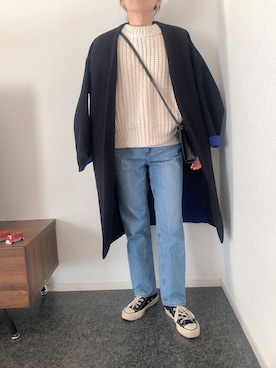 「H&M（エイチ・アンド・エム）のアイテム（ニット/セーター、ホワイト系）」を使った、massssさん（レディース・151cm）の冬コーディネート