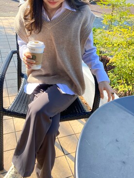 「H&M（エイチ・アンド・エム）のアイテム（ベスト）」を使った、𝑚𝑜𝑒さん（レディース・157cm）の秋コーディネート