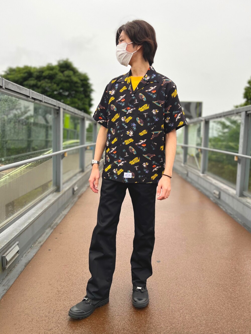 【新品】 Schott フットボールシャツ 7分丈 ブラック L 綿×レーヨン kha:ki｜サテンジャージー×メッシュ 切替 サイドスリット