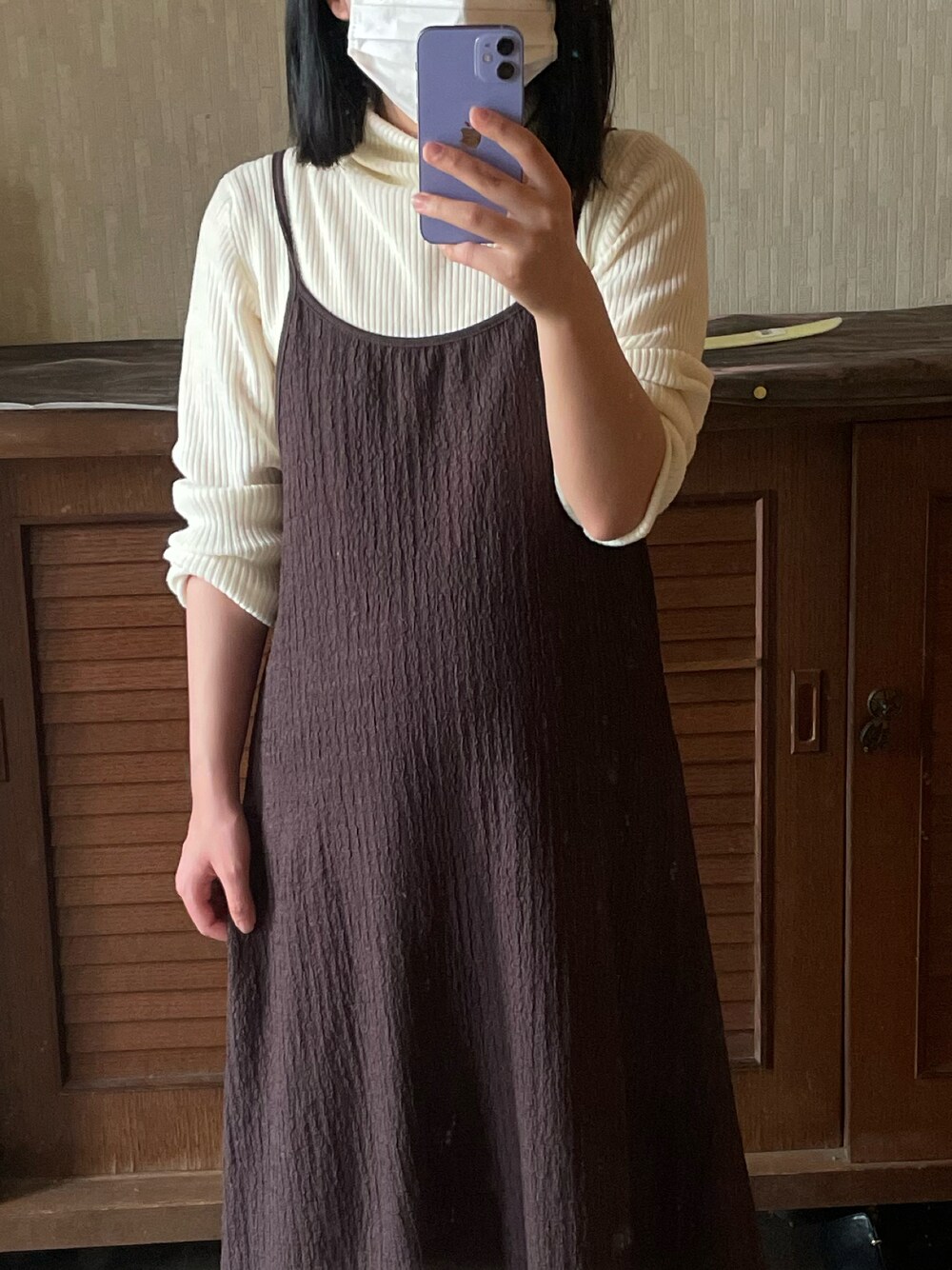 「秋冬コーデ、シンプルコーデ、おしゃれさんと繋がりたい、プチプラコーデ、低身長女子」｜「しまむらのアイテム（ジャンパースカート、その他）」を使った、mtsmcdrさん（レディース・145cm）の秋コーディネートの1枚目の写真