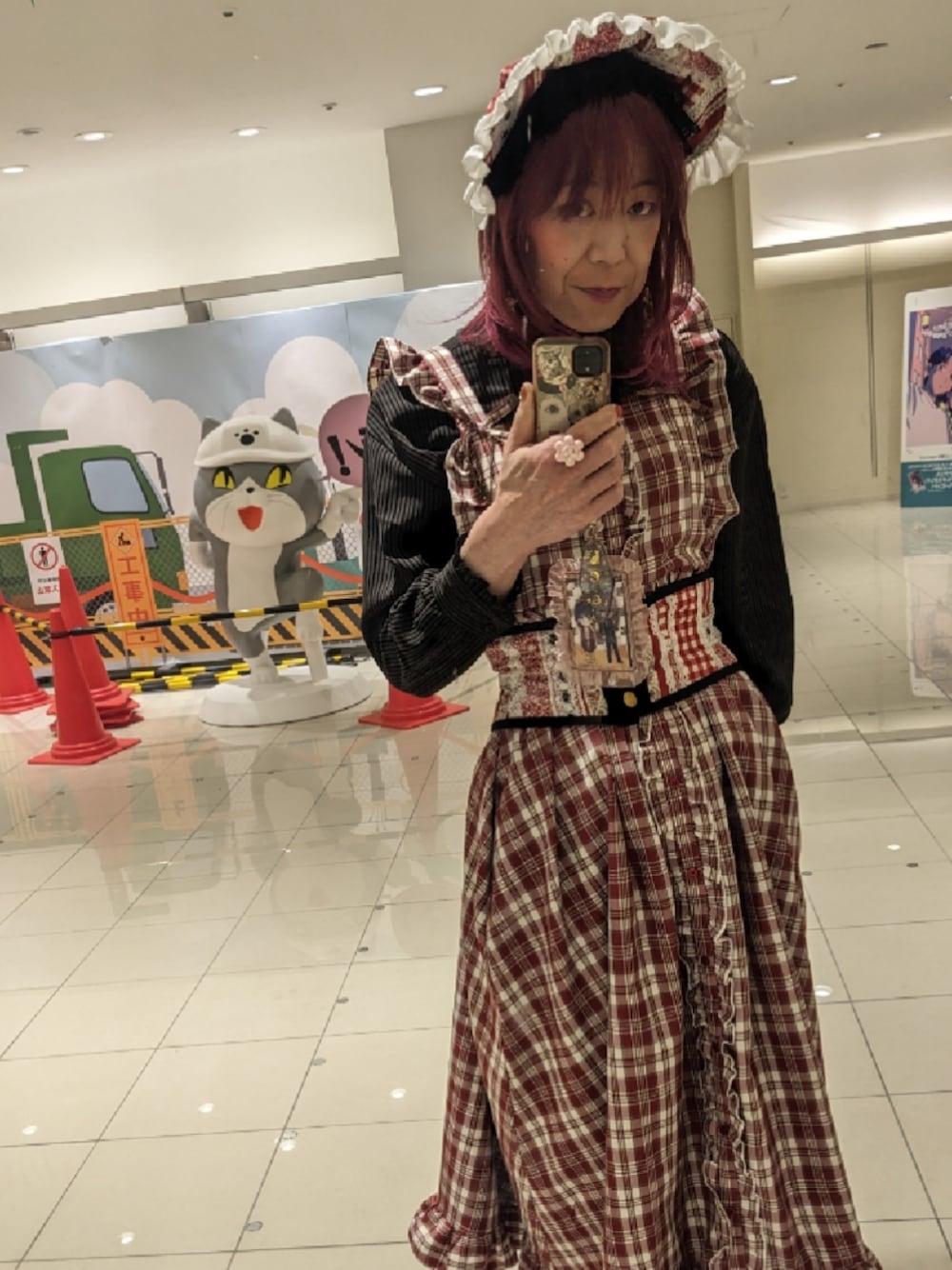 「おでかけコーデ、お洒落さんとつながりたい、いいね、save、フォローお願いします🤑、春ファッション」｜「しまむらのアイテム（ジャンパースカート、レッド系）」を使った、ななお(七緒)さん（レディース・169cm）の春コーディネートの1枚目の写真