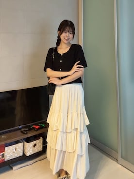 「earth music&ecology（アースミュージックアンドエコロジー）のアイテム」を使った、ながいゆなさん（レディース・160cm）の夏コーディネート