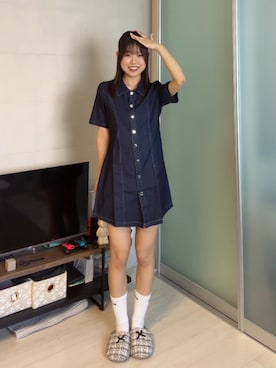 「アイテム（シャツワンピース）」を使った、ながいゆなさん（レディース・160cm）の夏コーディネート