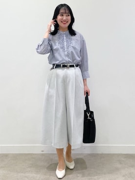 「Reflect（リフレクト）のリネンライクワイドミディパンツ（その他パンツ、グレー系）」を使った、yukariさん（レディース・157cm）の春コーディネート