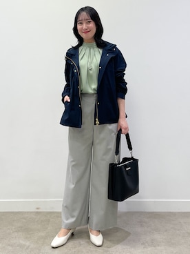 「Reflect（リフレクト）のタックスタンドカラーブラウス（シャツ/ブラウス、グリーン系）」を使った、yukariさん（レディース・157cm）の春コーディネート