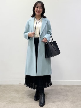 「アイテム（チェスターコート、ブルー系）」を使った、yukariさん（レディース・157cm）の秋コーディネート