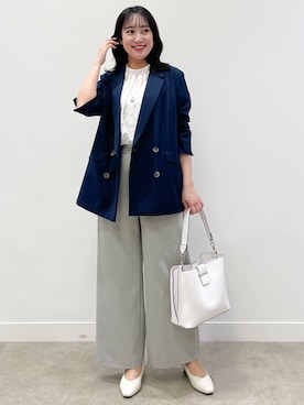 「Reflect（リフレクト）のコットンリネンテーラードジャケット（テーラードジャケット、ブルー系）」を使った、yukariさん（レディース・157cm）の春コーディネート
