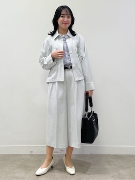 「Reflect（リフレクト）のリネンライクシャツブルゾン（ブルゾン、グレー系）」を使った、yukariさん（レディース・157cm）の春コーディネート