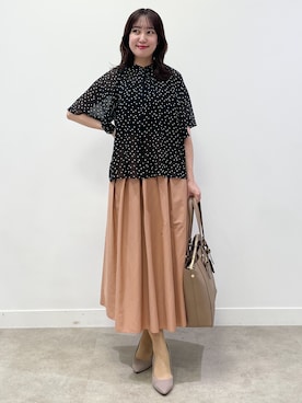 「Reflect（リフレクト）の【セットアップ／手洗い可】ドット柄シアーブラウス（シャツ/ブラウス、ブラック系）」を使った、yukariさん（レディース・157cm）の夏コーディネート