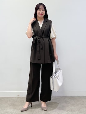 「Reflect（リフレクト）のギャザーデザインブラウス（シャツ/ブラウス、ベージュ系）」を使った、yukariさん（レディース・157cm）の夏コーディネート
