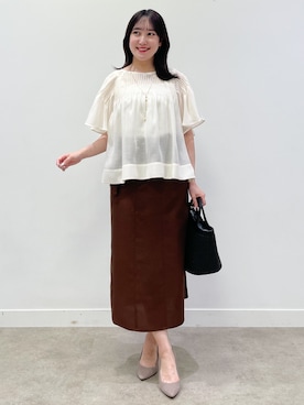 「Reflect（リフレクト）のピンタックデザインフレアスリーブブラウス（シャツ/ブラウス、ホワイト系）」を使った、yukariさん（レディース・157cm）の春コーディネート