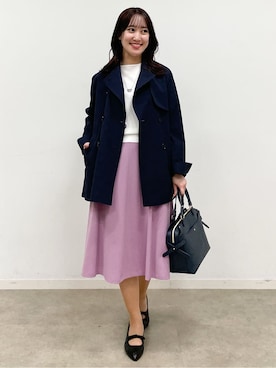 「アイテム（トレンチコート、ブルー系）」を使った、yukariさん（レディース・157cm）の春コーディネート