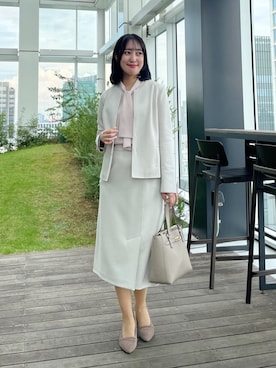 「セットアップスタイル」｜「アイテム（ノーカラージャケット）」を使った、yukariさん（レディース・157cm）の秋コーディネート