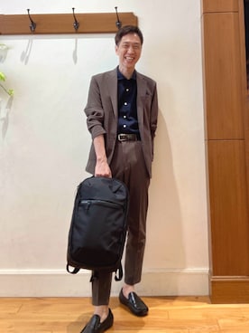 「NOLLEY’S（ノーリーズ）の《ビジカジ/セットアップ対応》Primeflex 吸水速乾 メランジ鹿の子ストレッチイージーJK 26SS（テーラードジャケット、ブラウン系）」を使った、Tatsuo.YMさん（メンズ・182cm）の夏コーディネート