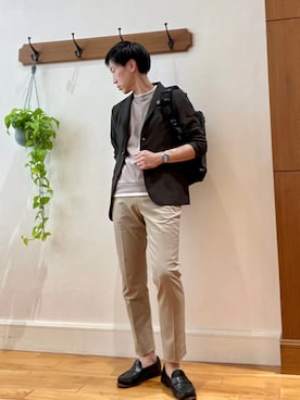 「アイテム（テーラードジャケット、ブラウン系）」を使った、Tatsuo.YMさん（メンズ・182cm）の春コーディネート