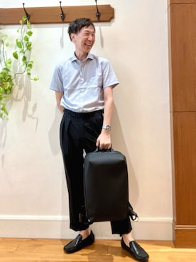 「アイテム（ビジネスシャツ）」を使った、Tatsuo.YMさん（メンズ・182cm）の夏コーディネート