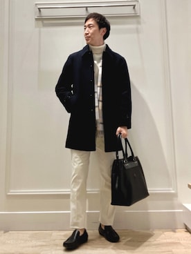 「NOLLEY'S goodman（ノーリーズグッドマン）のアイテム（ステンカラーコート）」を使った、Tatsuo.YMさん（メンズ・182cm）の冬コーディネート