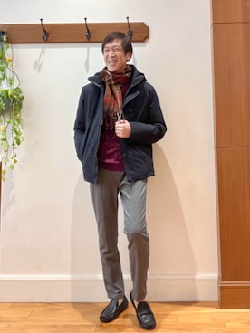 「アイテム（ストール/ショール）」を使った、Tatsuo.YMさん（メンズ・182cm）の秋コーディネート