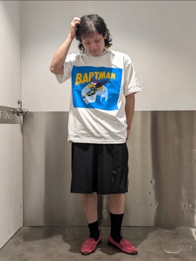 「WHITELAND（ホワイトランド）のアイテム（Tシャツ/カットソー）」を使った、ミヤザキさん（メンズ・169cm）の夏コーディネート
