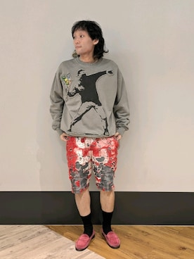 「DANKE SCHON（ダンケシェーン）のアイテム（スウェット）」を使った、ミヤザキさん（メンズ・169cm）の秋コーディネート