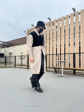 「A4A（エーフォーエー）のアイテム（ステンカラーコート）」を使った、ミヤザキさん（メンズ・169cm）の冬コーディネート