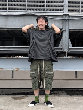 「WHITELAND（ホワイトランド）のアイテム（Tシャツ/カットソー）」を使った、ミヤザキさん（メンズ・169cm）の夏コーディネート